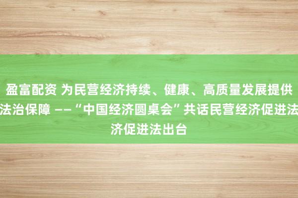 盈富配资 为民营经济持续、健康、高质量发展提供坚实法治保障 ——“中国经济圆桌会”共话民营经济促进法出台